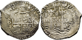 FELIPE IV. Potosí. 8 reales. 1654. E. PH. Tres fechas. Tejo redondo