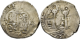 FELIPE IV. Potosí. 8 reales. 1654. E. ·PH·. Tres fechas. Tejo redondo
