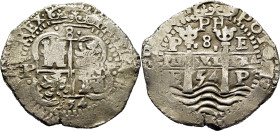 FELIPE IV. Potosí. 8 reales. 1654. E. PH. Dos fechas. Bastante redondo