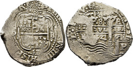 FELIPE IV. Potosí. 8 reales. 1654. E. ·PH·. Dos fechas. Cierto atractivo