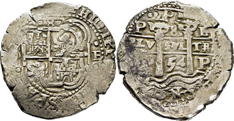 FELIPE IV. Potosí. 8 reales. 1654. E. ·PH· bajo corona. Nombre del rey casi comp...