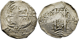 FELIPE IV. Potosí. 8 reales. 1657. E. Dos fechas. Atractivo reverso