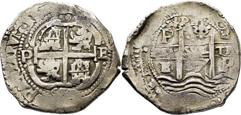 FELIPE IV. Potosí. 8 reales. 1657. E. Dos fechas visibles. …PANIARVM REX complet...