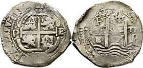 FELIPE IV. Potosí. 8 reales. 1657. E. Dos fechas visibles