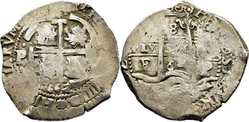 FELIPE IV. Potosí. 8 reales. 1662. E. Granada bajo la corona, flanqueada de punt...