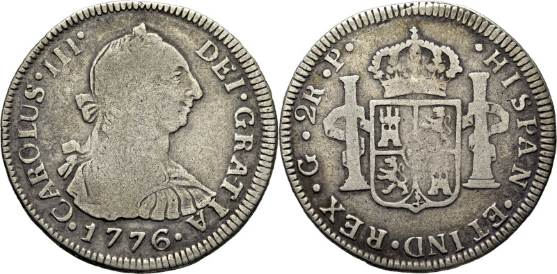 CARLOS III. Guatemala. 2 reales. 1776. P. Cy11564. 6´69 g. Acuñación central alg...