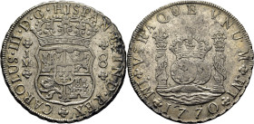 CARLOS III. Lima. 8 reales. 1770. JM. Sin punto sobre la ceca derecha
