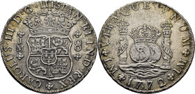 CARLOS III. Lima. 8 reales. 1772. JM. Sin punto sobre la ceca derecha. Rara
