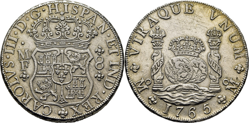 CARLOS III. Méjico. 8 reales. 1765. MF. Cy11937. 27'20 g. Limpiado, con más inte...