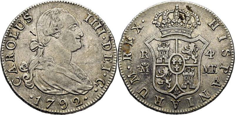 CARLOS IV. Madrid. 4 reales. 1792. MF. Cy13715. 13'2 g. Algún mínimo exceso de m...