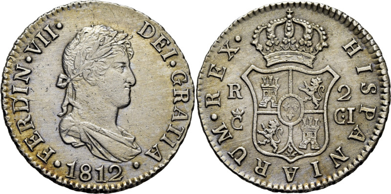 FERNANDO VII. Cádiz. 2 reales. 1812. CI. Cy15436. Suaves finas rayitas por liger...