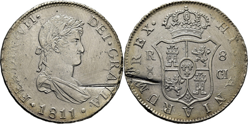 FERNANDO VII. Cádiz. 8 reales. 1811. CI. Cy15829. 26'9 g. Corte a modo de prueba...
