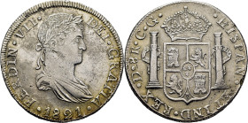 FERNANDO VII. Durango. 8 reales. 1821. CG. La V del nominal es una A girada