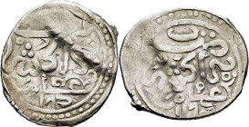 Mohamed III. Marraqués. Dirham. 1173. El 3 sin terminar su pie, con creciente invertido…