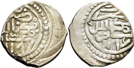 Mohamed III. Miknas. Dirham. 1176. El 6 en árabe. Dos crecientes. Ambas áreas con fecha