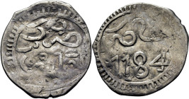 Mohamed III. Meknes. Dirham. 1184. Fecha completa. Circundada por anillo de rayas