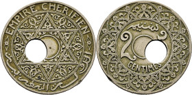 Yusuf. Protectorado francés. París. 25 céntimos. 1921. Error de acuñación. Interesante