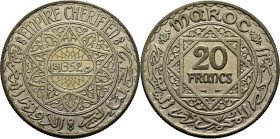Mohamed V. París. Protectorado Francés. 20 francos. 1352. Casi SC-. Atractiva. Escasa