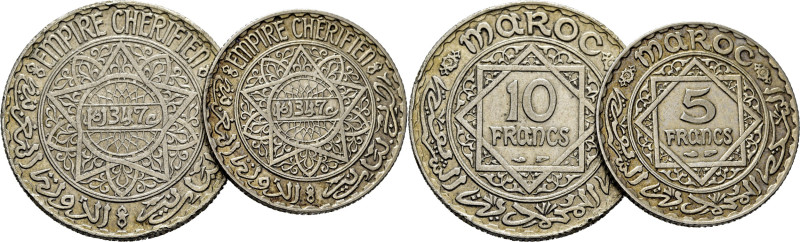 Mohamed V. Protectorado francés. París. 5 y 10 francos. 1347. K37 y 38 (60$). MB...