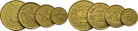 Mohamed V. Protectorado francés. 50 céntimos, 1, 2 y 5 francos. 1305 y 1364. SC+/SC. Lote de 4