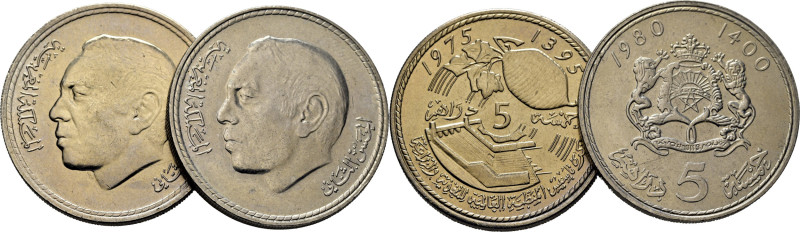 Hassan II. 5 dirhams. Conferencia de la alimentación. 1395 y 1400. K64 y 72 (40$...