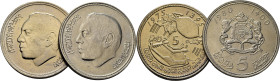 Hassan II. 5 dirhams. Conferencia de la alimentación. 1395 y 1400. SC+ y EBC-. Lote de 2