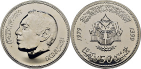 Hassam II. 50 dirhams. 1979-1399. XX Aniversario de la independencia. PROOFlike FDC. Espectacular
