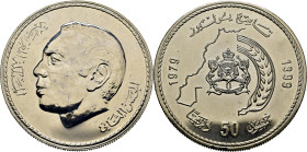 Hassam II. 50 dirhams. 1979-1399. Cincuenta años del rey. PROOFlike SC/SC+. Buen ejemplar