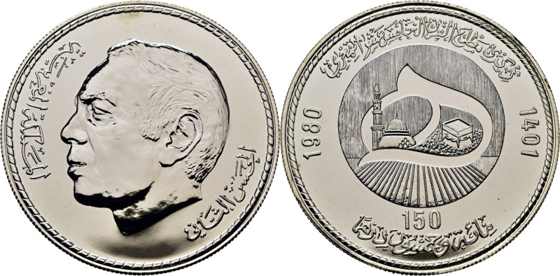 Hassam II. 150 dirhams. 1980-1401. Mil quinientos años del calendario de la Hégi...