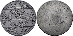 Abdal Aziz. Prueba (essai) unifaz de plomo del anverso de 1/2 rial = 5 dirham. 1320. FDC. Rara