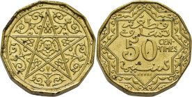 Mohamed V. 50 cts. París. N.d (1921). "Essai" en aluminio/bronce. Dodecagonal. FDC/SC+. Rarísima