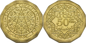 Mohamed V. 50 cts. París. N.d (1921). "Essai" dodecagonal en aluminio/bronce. PROOF FDC. Excepcional. Rarísima