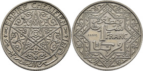 Mohamed V. 1 franco. París. N.d (1921). ESSAI incado junto al valor. SC+. Rarísima