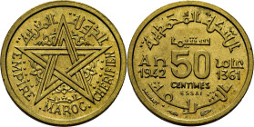 Mohamed V. París. 50 cts. 1361. ESSAI en aluminio-bronce. PROOF FDC. Rara