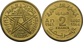 Mohamed V. París. 2 francos. 1364-1945. ESSAI aluminio-bronce. Peso fuerte (piedfort). PROOFlike FDC/SC. Rara