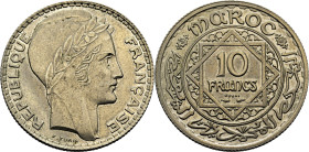 Mohamed V. París. 10 francos. 1366 circa (1931-41). ESSAI en níquel. SC+/SC. Muy rara