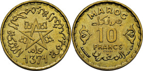 Mohamed V. París. 10 francos. 1371. ESSAI en aluminio-bronce. PROOF FDC. Escasa