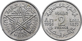 Mohamed V, PROTECTORADO anterior. 2 francos. 1951. ESSAI. SC+/SC