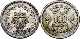 Mohamed V, PROTECTORADO anterior. 100 francos. 1370. ESSAI. EBC+/SC
