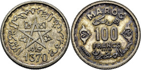 Mohamed V, PROTECTORADO anterior. 100 francos. 1370. ESSAI. SC+/SC