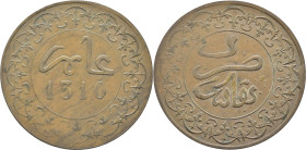 MULAY AL HASSAN I 1290-1311. Fez. 4 felus. 1310. Reverso girado 80 grados. Bonito color