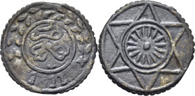 MULAY AL HASSAN I 1290-1311. Fez. 8 felus en bronce fundido. 1(3)11. Muy buen ejemplar. Rara