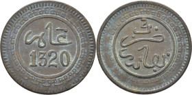 ABD AL AZIZ 1311-26. Fez. 2 mazumas. 1320. Fecha no alineada. Reverso girado 180º
