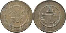 ABD AL AZIZ 1311-26. Fez. 5 mazumas. 1320. Punto bajo la leyenda y otro detrás