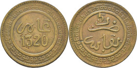 ABD AL AZIZ 1311-26. Fez. 5 mazumas. 1320. El 5 algo girado. Bonito color