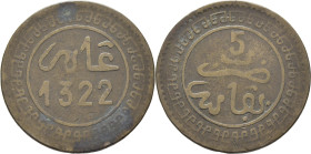 ABD AL AZIZ 1311-26. Fez. 5 mazumas. 1322. Reverso girado 15 grados