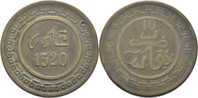 ABD AL AZIZ 1311-26. Fez. 10 mazumas. 1320. Letras grandes.  Reverso girado 40º