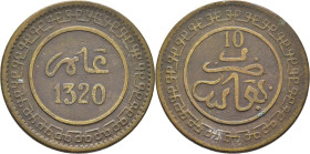 ABD AL AZIZ 1311-26. Fez. 10 mazumas. 1320. Letras grandes