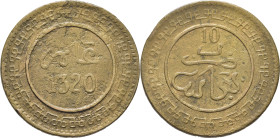 ABD AL AZIZ 1311-26. Fez. 10 mazumas. 1320. Letras grandes. Reverso girado 10º