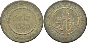 ABD AL AZIZ 1311-26. Fez. 10 mazumas. 1320. Letras grandes. Reverso girado 180º
